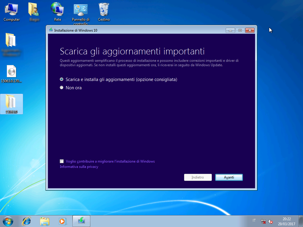 Aggiornamento Windows 7 in Windows 10