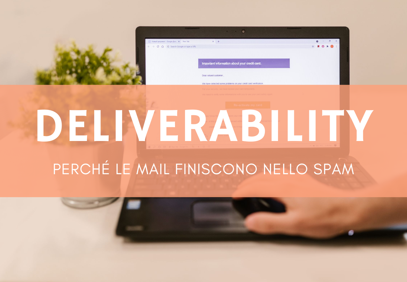 Persona che legge email su laptop alla scrivania con pianta decorativa in ufficio