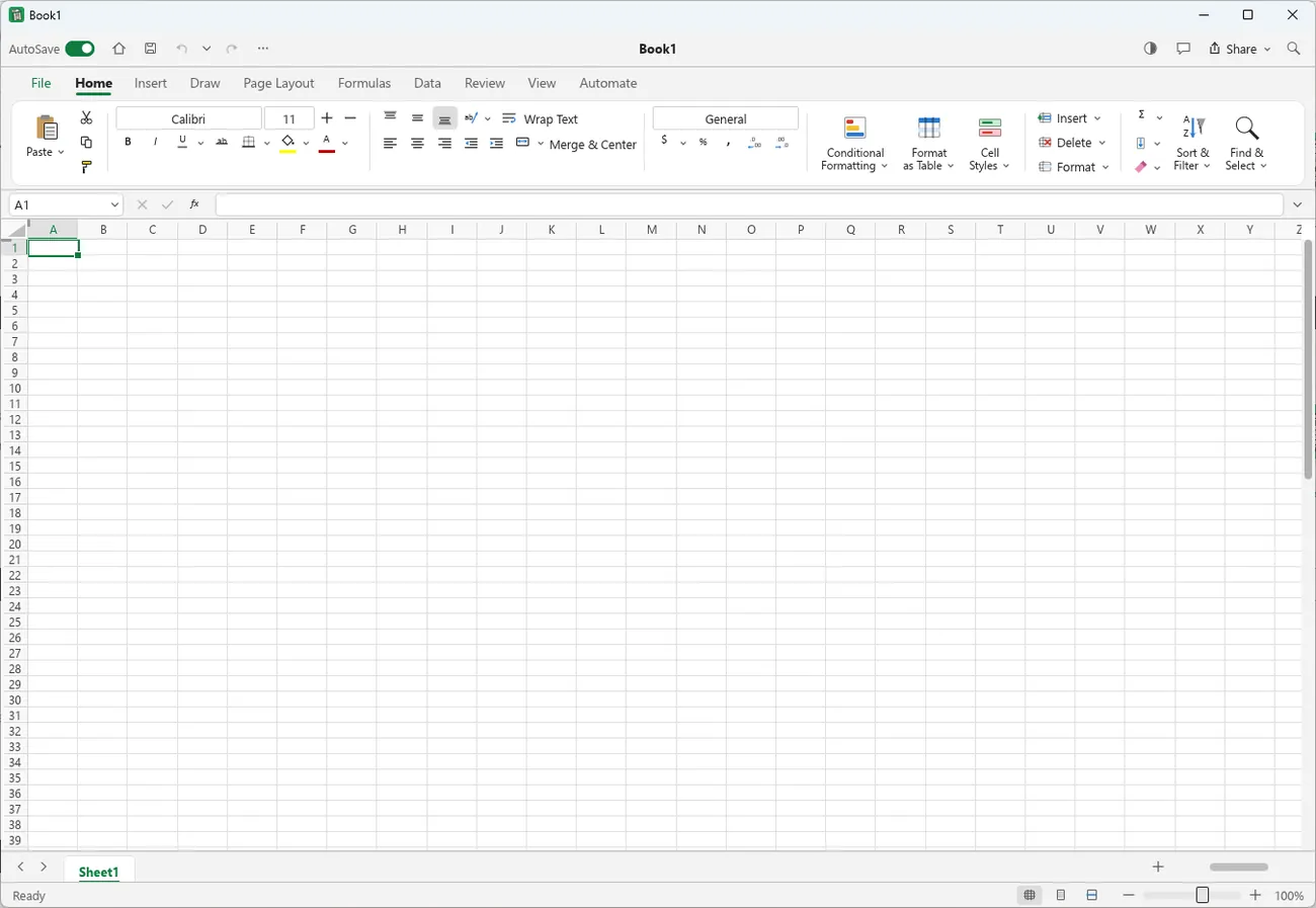 Foglio di calcolo vuoto in GridCraft, alternativa a Excel con la barra multifunzione