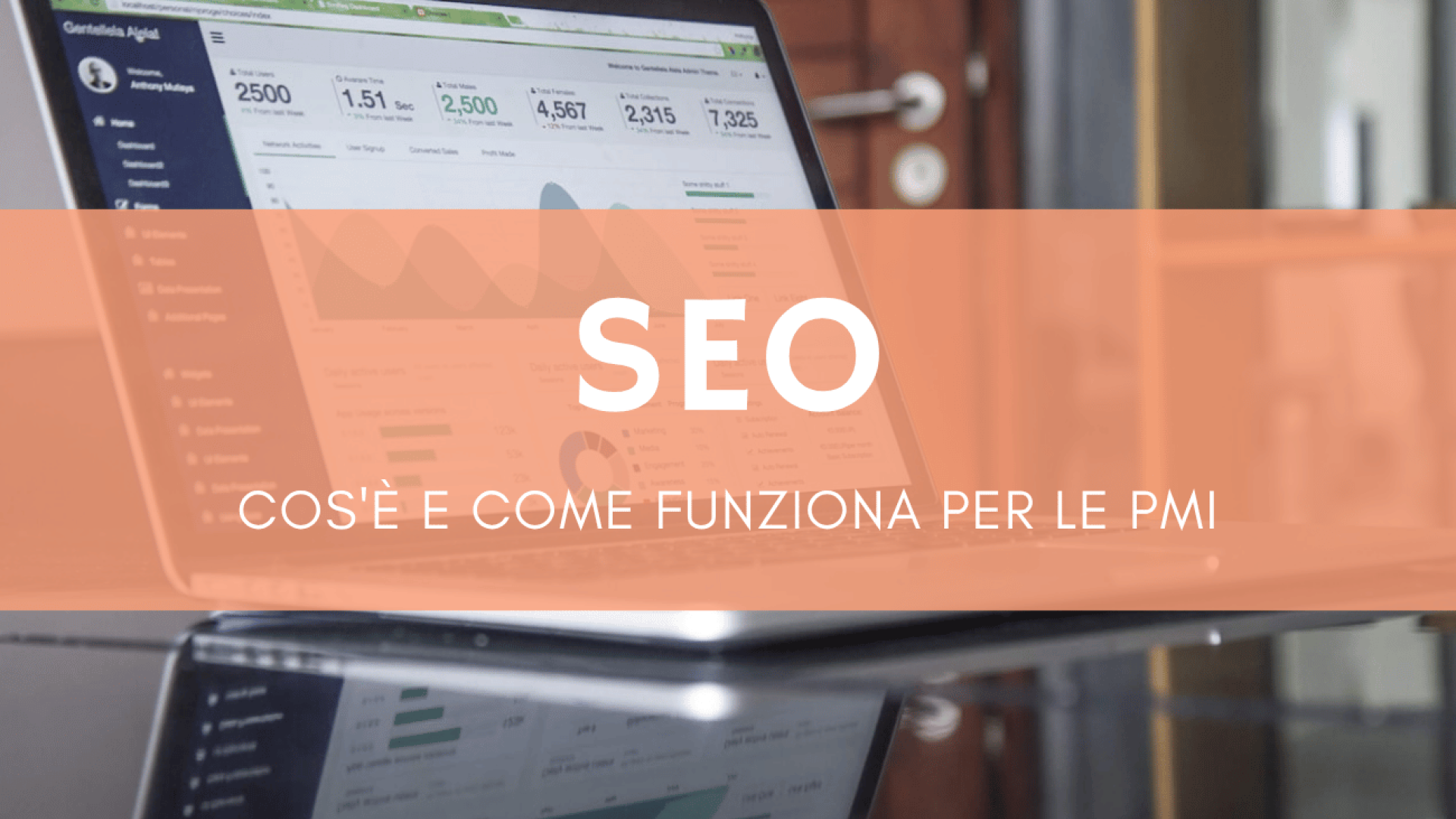 Professionista che analizza dati SEO su laptop con grafici analytics