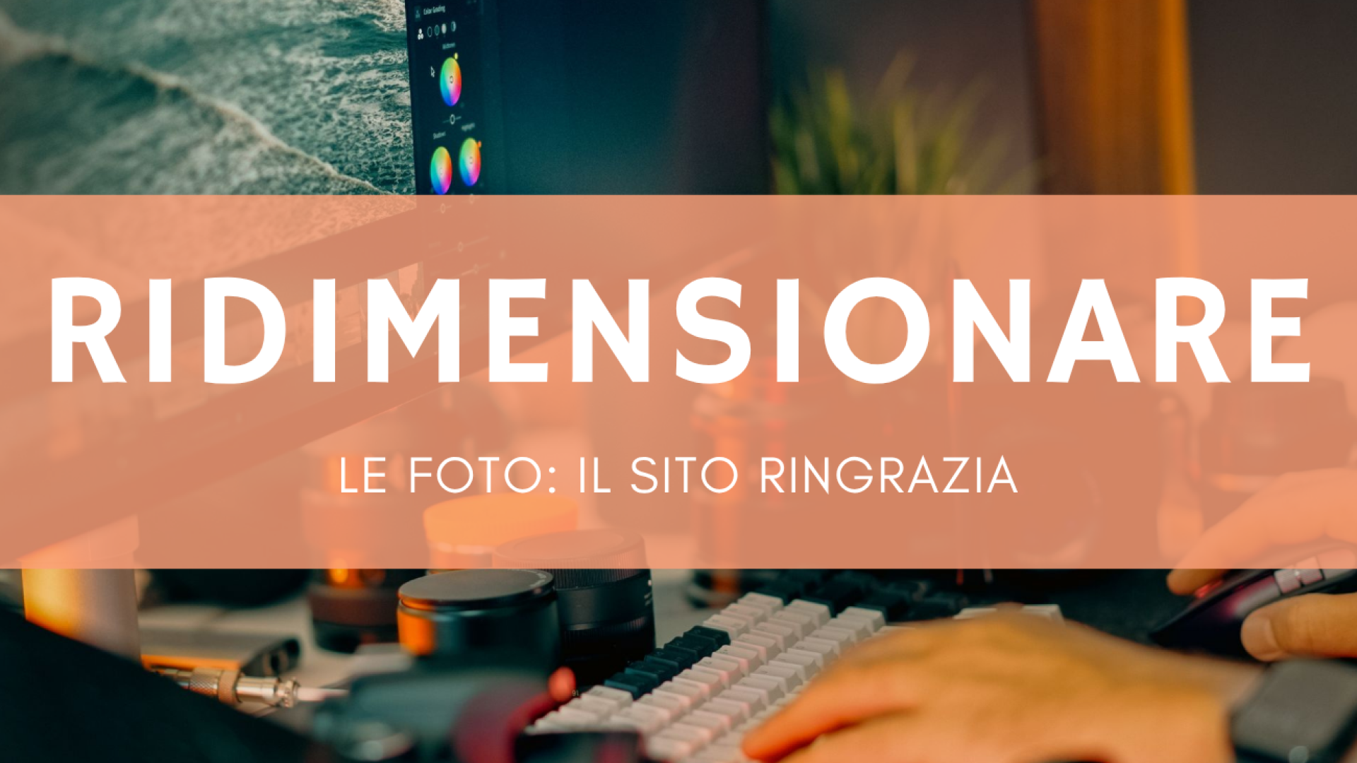 Schermo con software di photo editing aperto su postazione professionale per ridimensionare foto online
