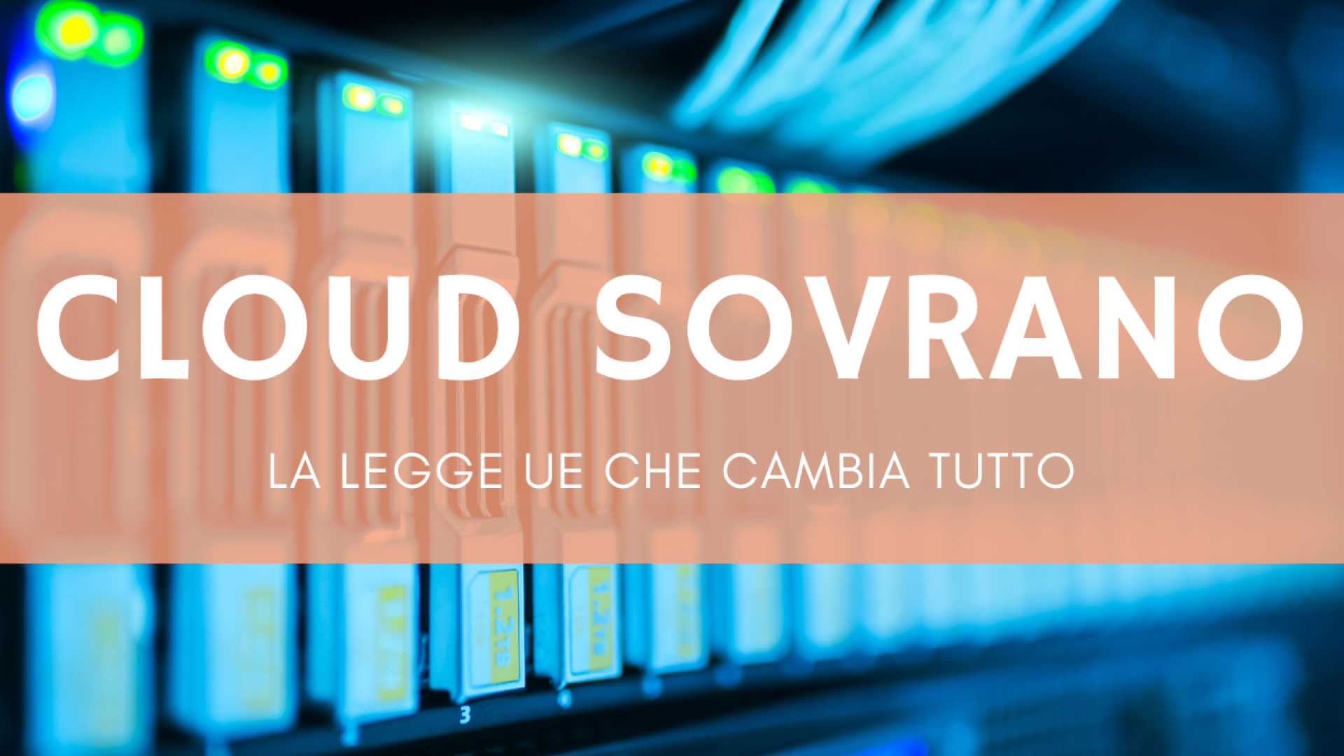 Data center europeo con rack server illuminati da luci blu, sovranità cloud