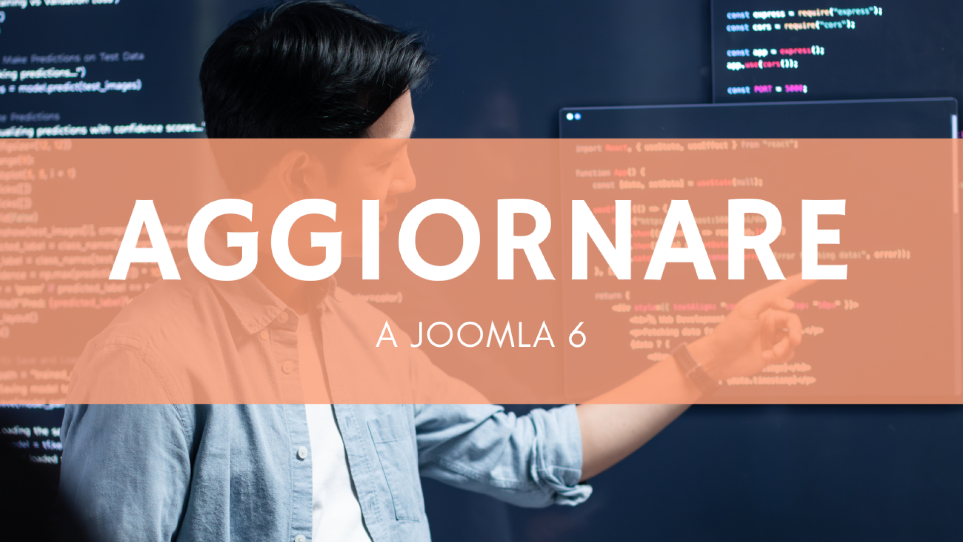 Informatico che indica codice di programmazione